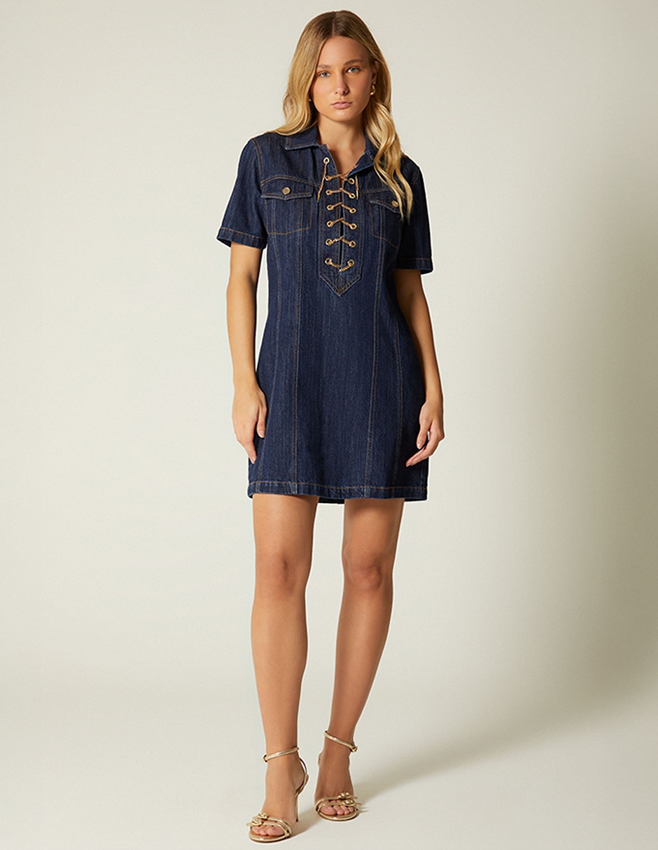 Vestido camisero corto casual denim luxury chain para mujer 5