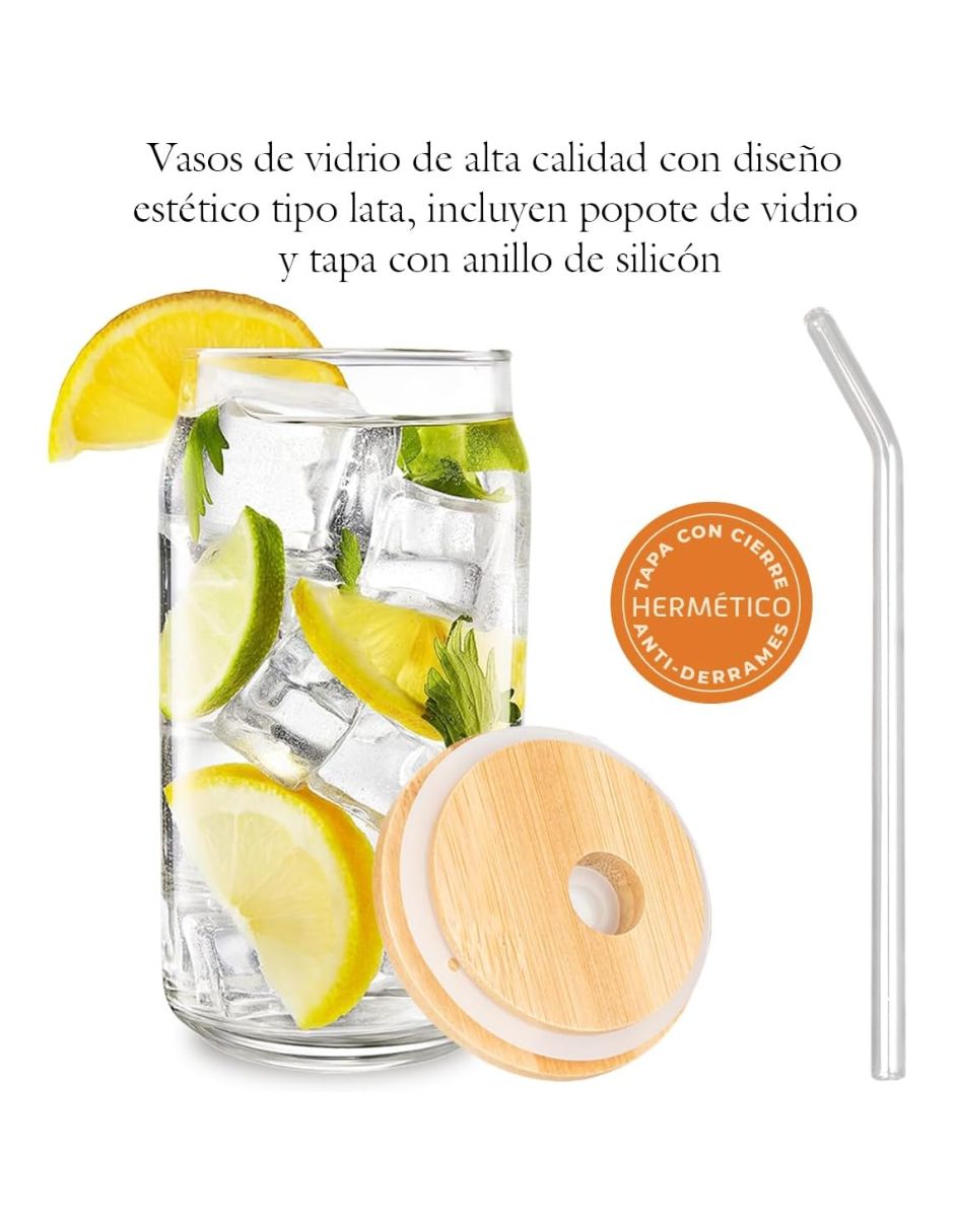 Set de vasos con tapa y popote Selectshop HG183C32 de vidrio con 6 piezas