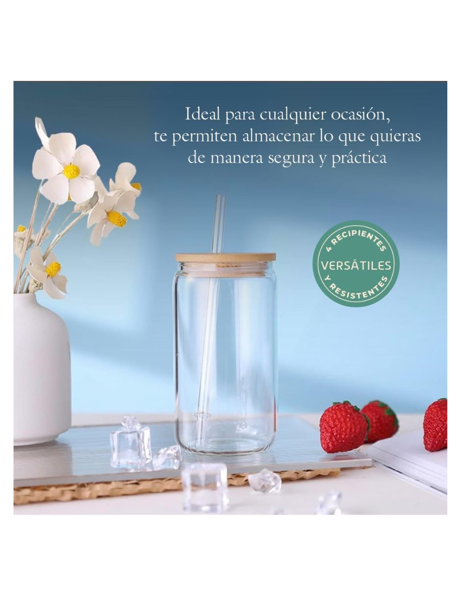 Set de vasos con tapa y popote Selectshop HG183C32 de vidrio con 6 piezas
