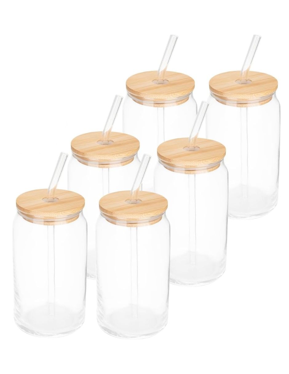 Set de vasos con tapa y popote HG183C32 de vidrio con 6 piezas Set de vasos con tapa y popote HG183C32 de vidrio con 6 piezas