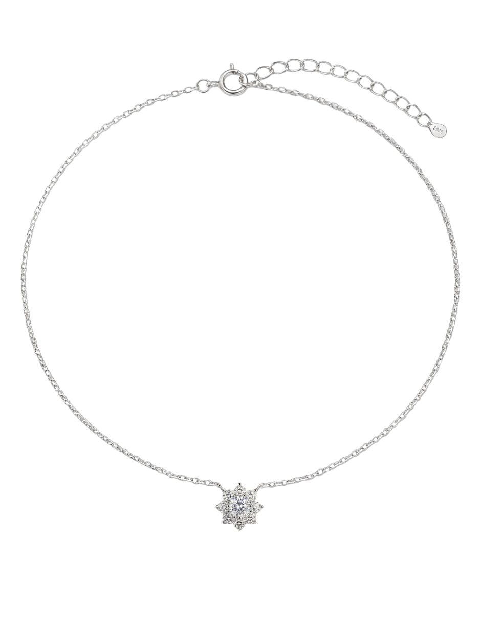 Collar con dije de flor aretize brillo de plata p 925