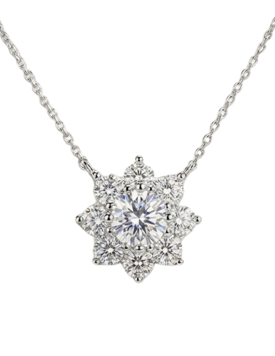 Collar con dije de flor brillo de plata p 925