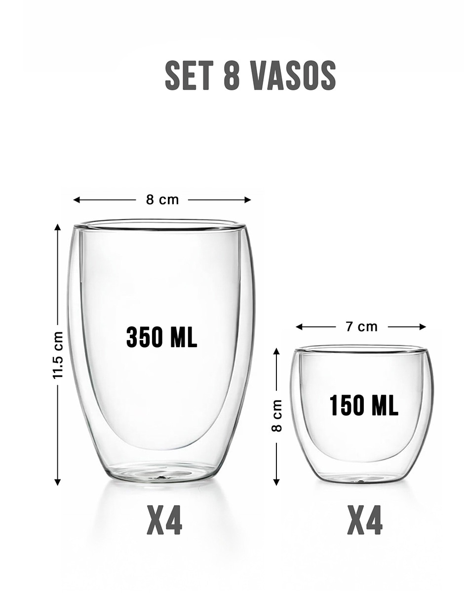 Vaso doble pared colección de vidrio borosilicato con 8 piezas 2