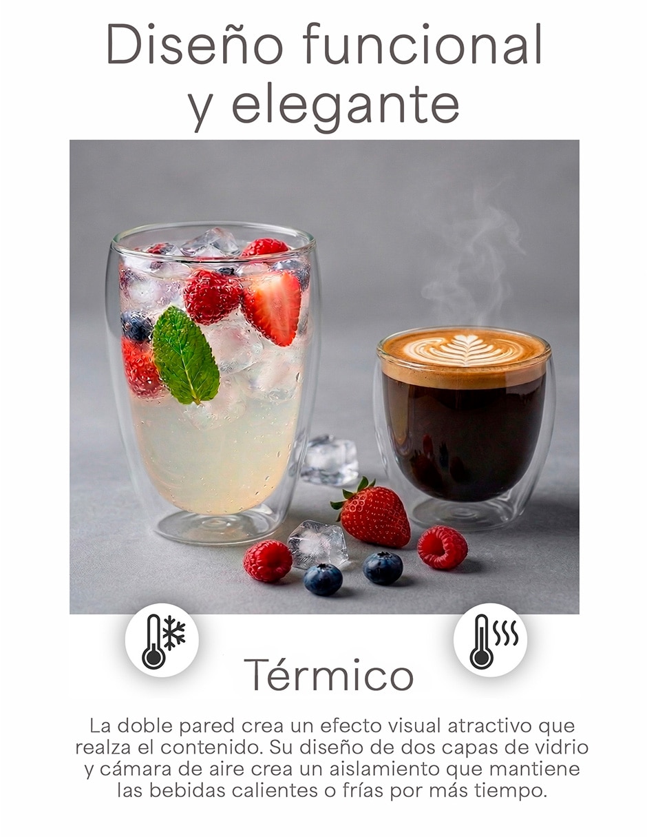 Vaso doble pared colección de vidrio borosilicato con 8 piezas 4