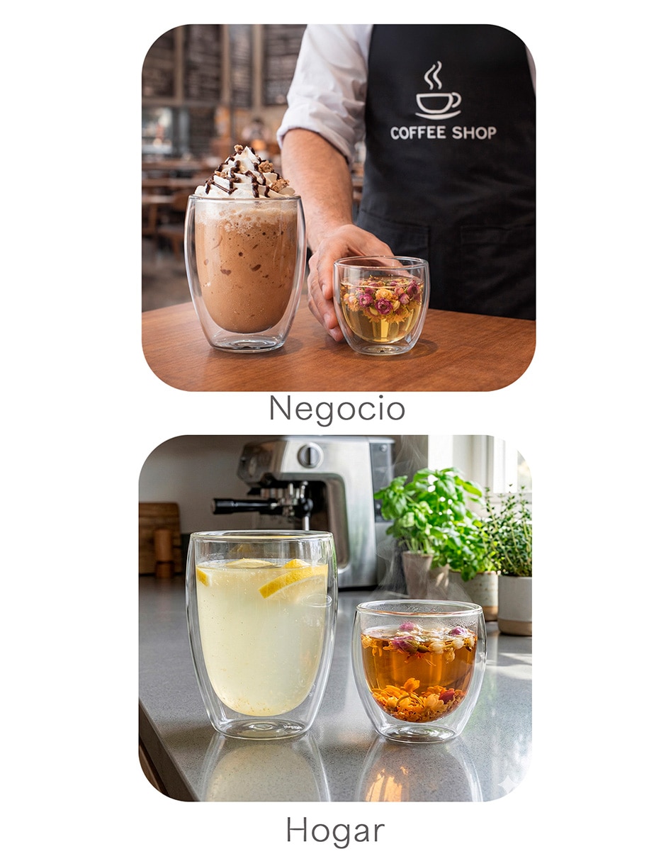 Vaso doble pared colección de vidrio borosilicato con 8 piezas 8
