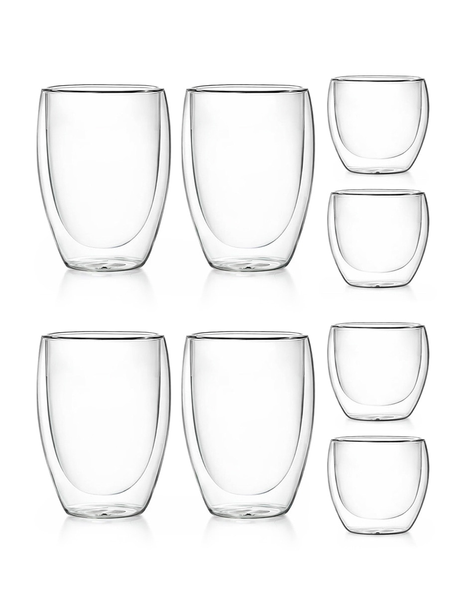 Vaso doble pared colección de vidrio borosilicato con 8 piezas