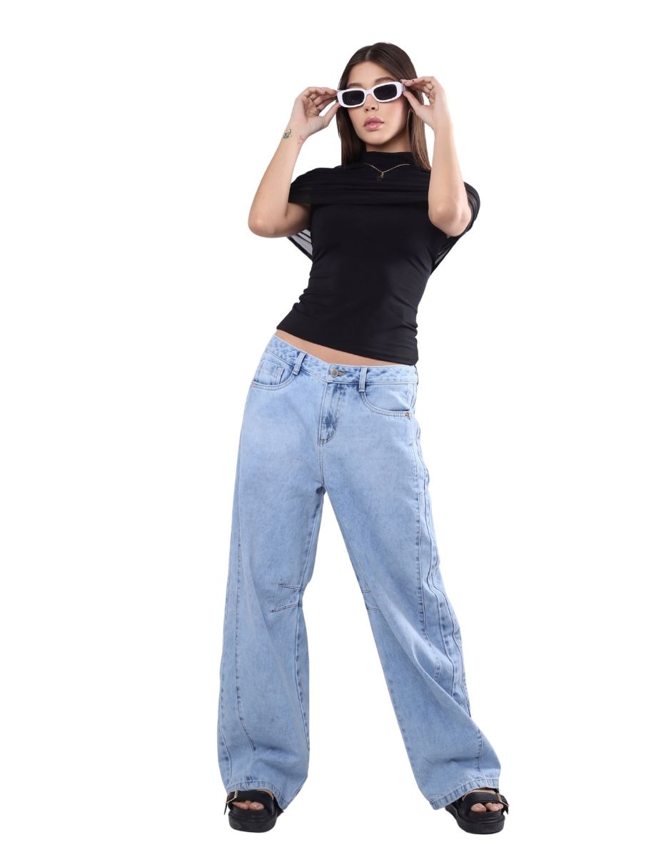 Jeans regular barrel savi jeans corte media cintura para mujer