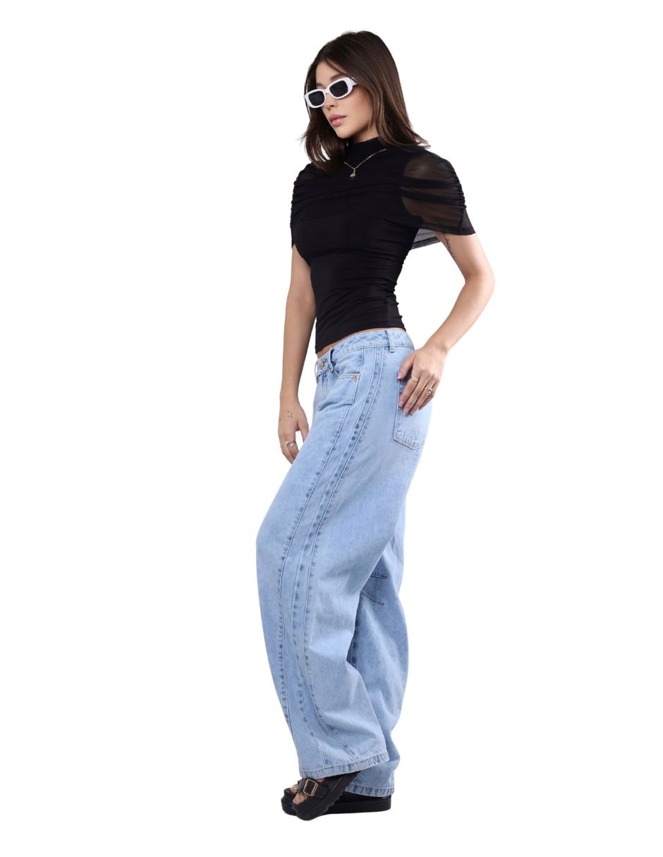 Jeans regular barrel savi jeans corte media cintura para mujer