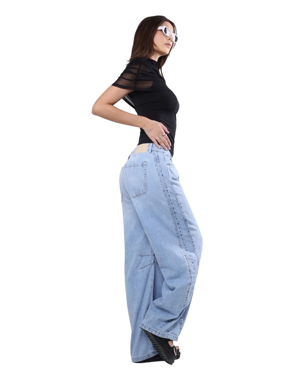 Jeans regular barrel savi jeans corte media cintura para mujer