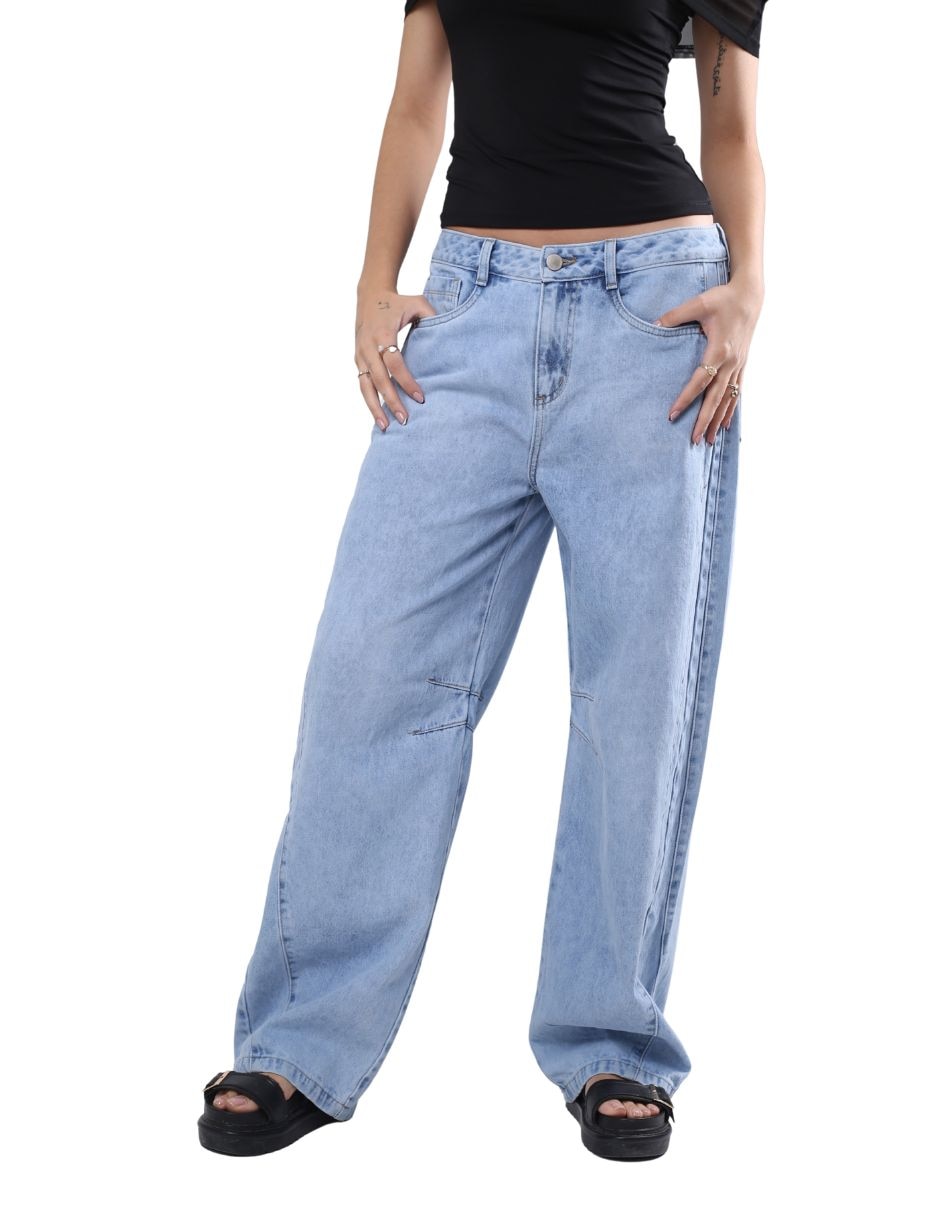 Jeans regular barrel corte media cintura para mujer