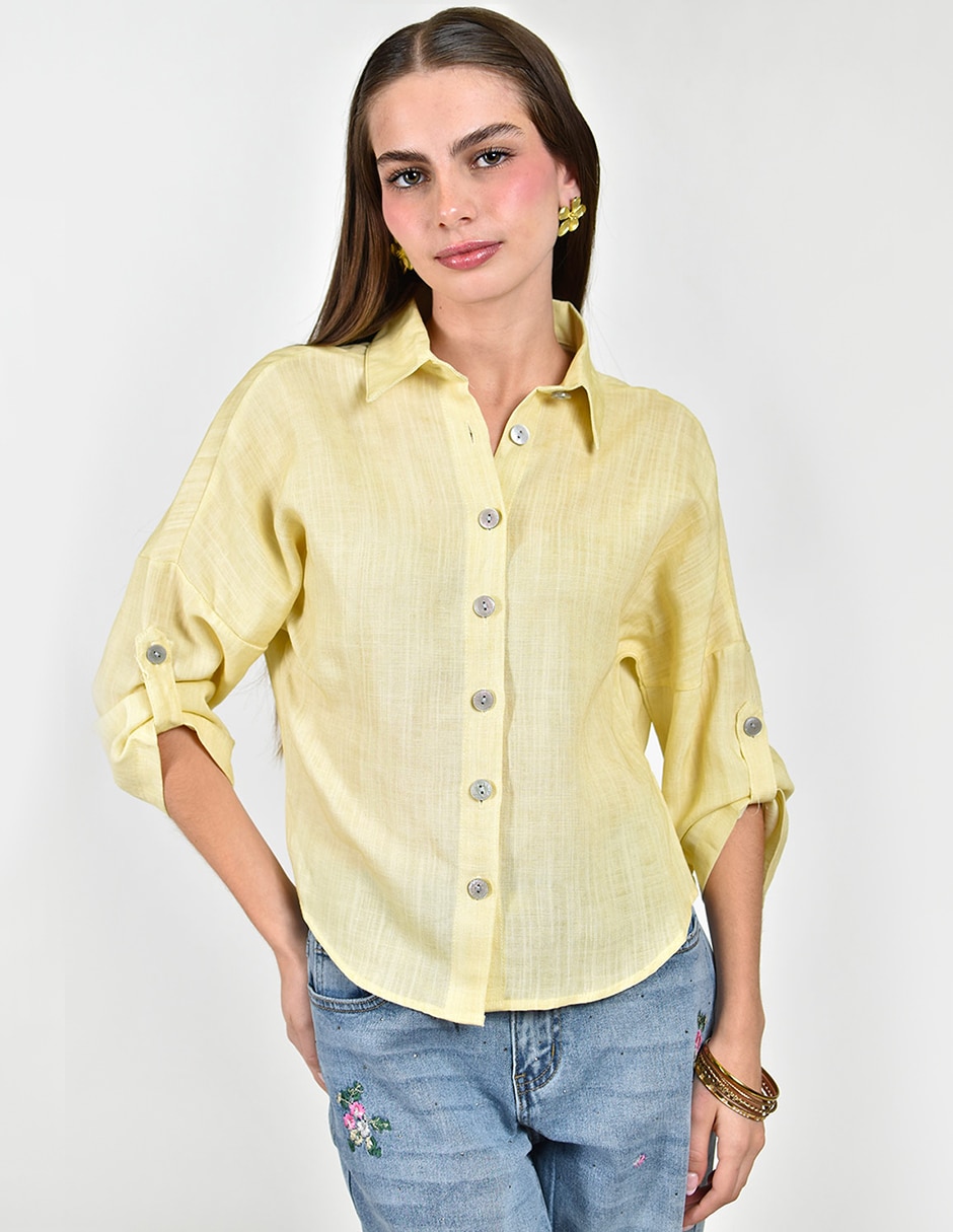 Camisa de tencel manga 3/4 para mujer