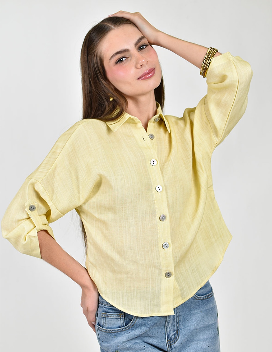 Camisa roman fashion de tencel manga 3/4 para mujer