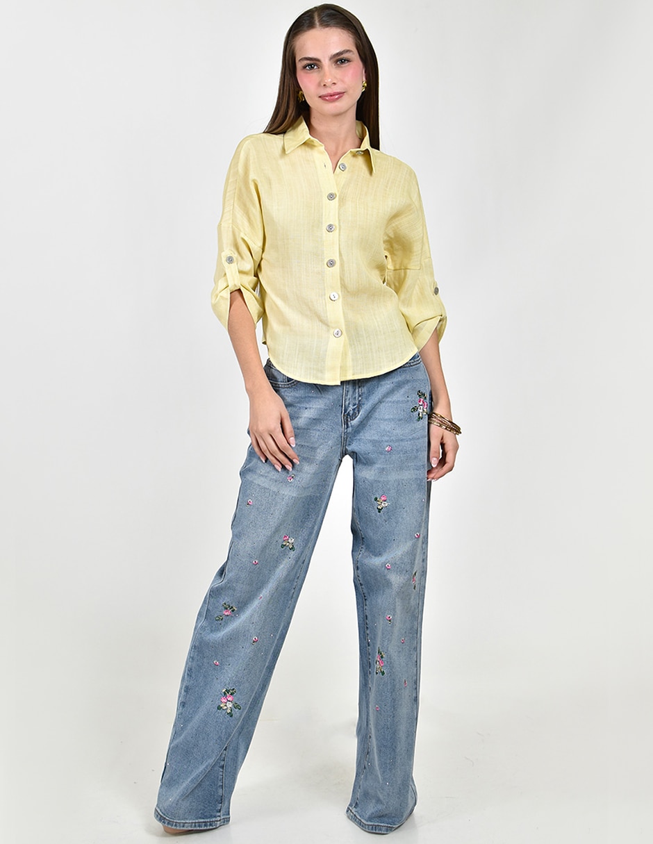 Camisa roman fashion de tencel manga 3/4 para mujer