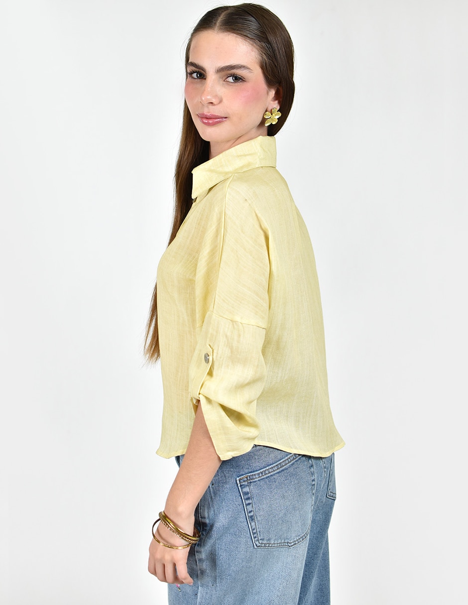 Camisa roman fashion de tencel manga 3/4 para mujer
