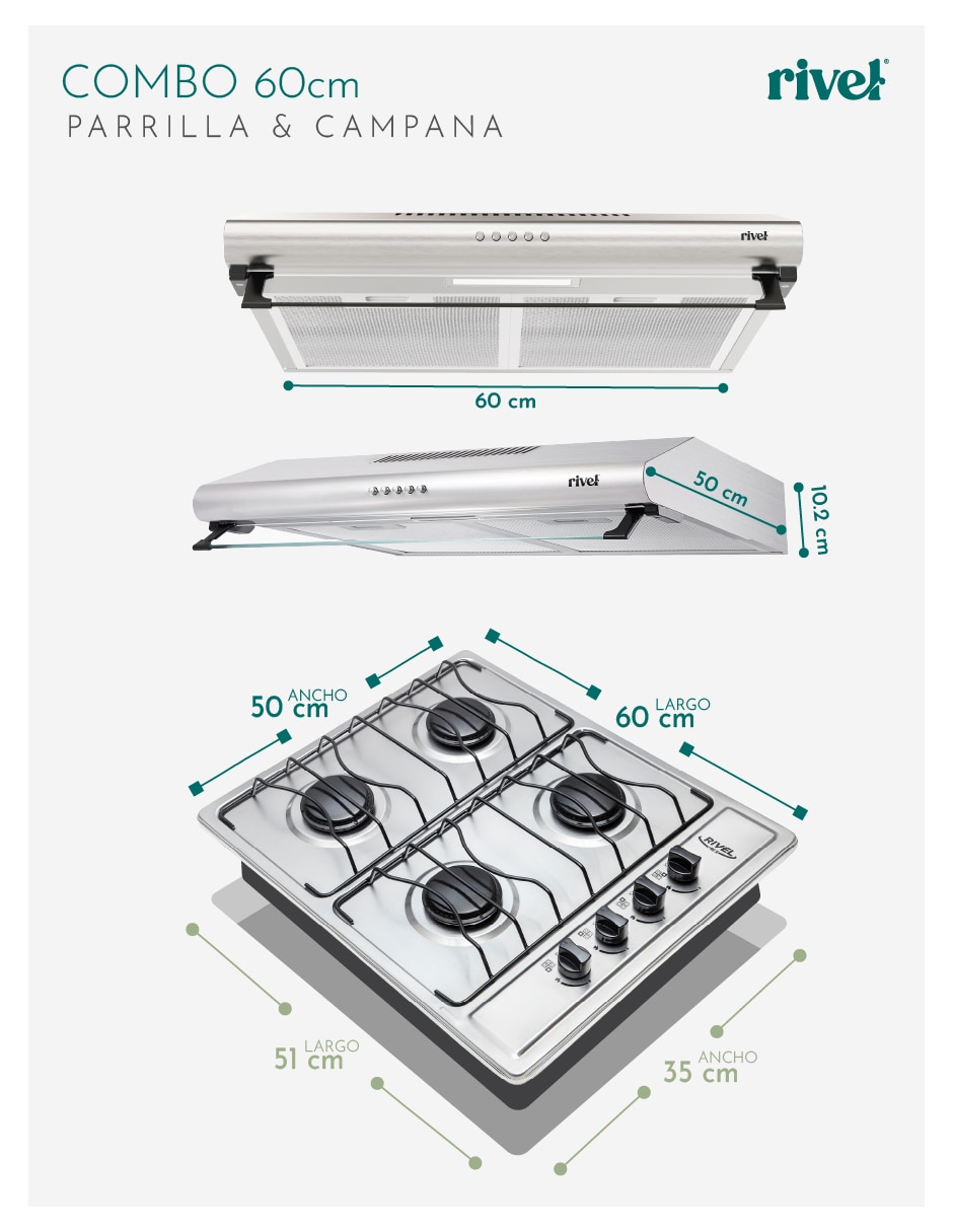 Parrilla de gas combos cmb4qac de acero inoxidable 7