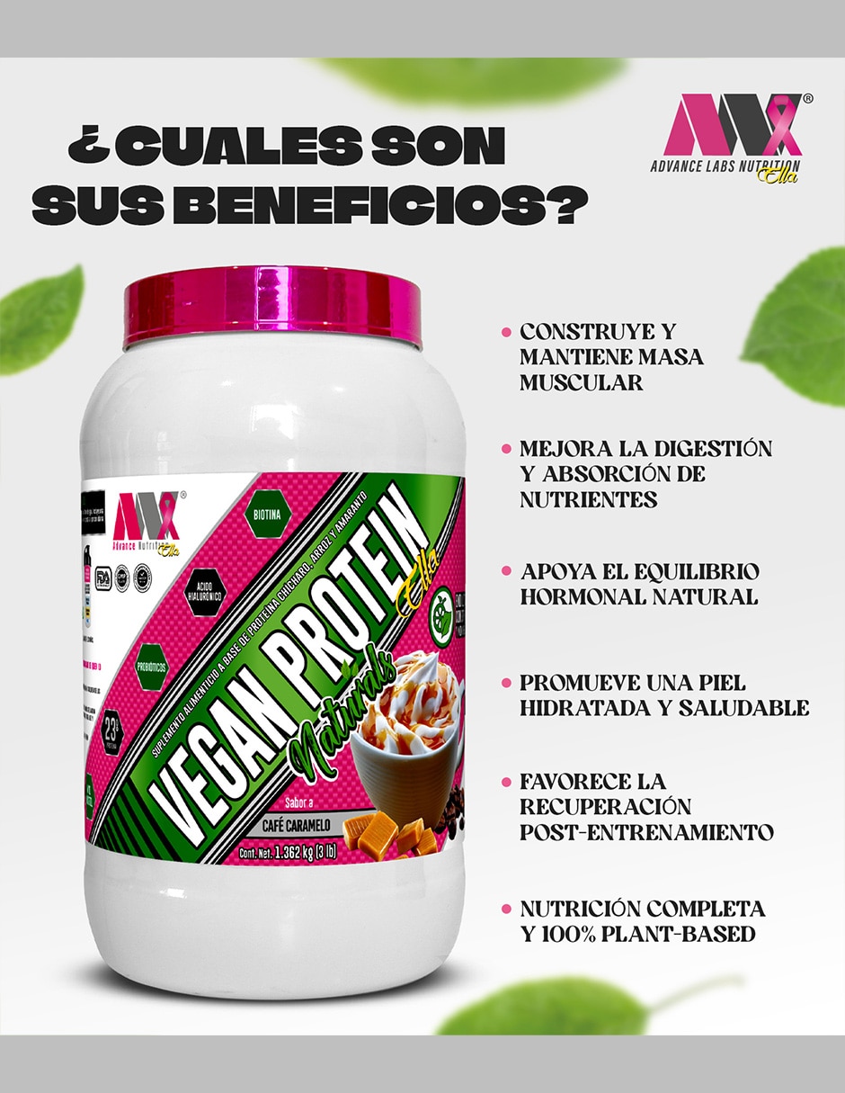 Vegan Protein Advance Labs Nutrition con Proteína de Arroz, Proteína de Chícharo y Probióticos sabor café de 1.362 Kg