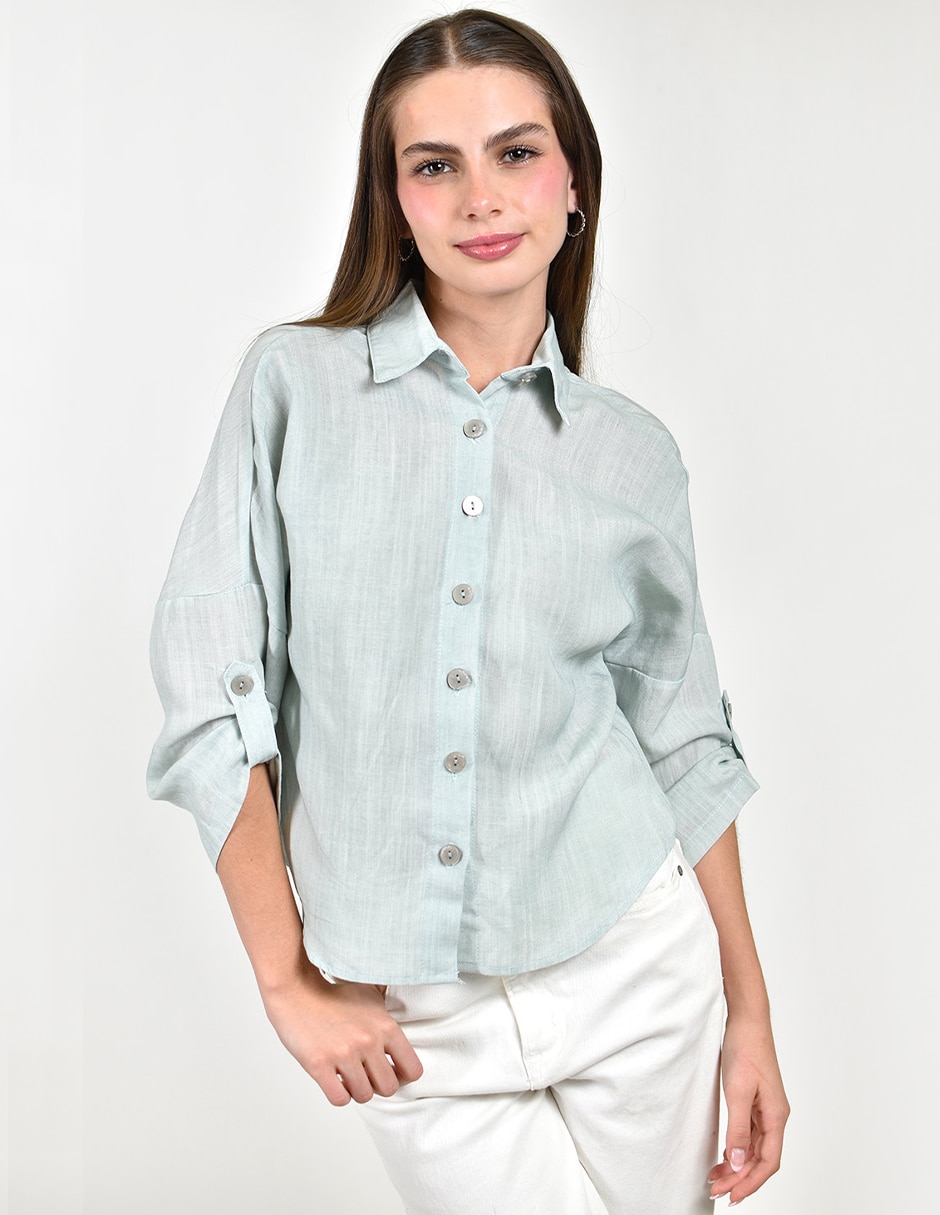 Camisa de tencel manga 3/4 para mujer Camisa de tencel manga 3/4 para mujer