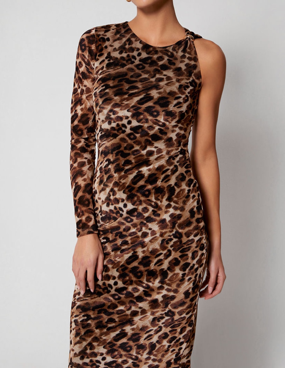 Vestido midi fiesta studio f leopard glamuroso para mujer