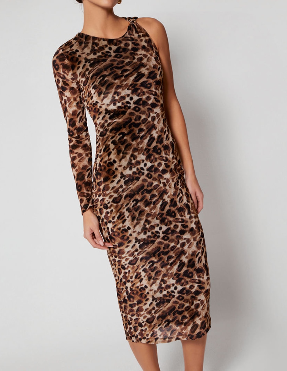 Vestido midi fiesta studio f leopard glamuroso para mujer