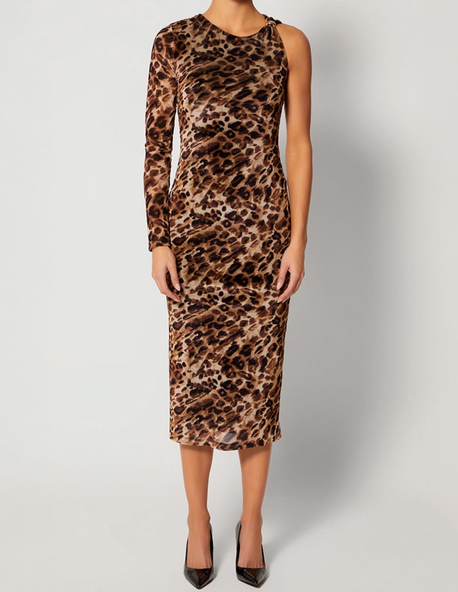 Vestido midi fiesta studio f leopard glamuroso para mujer