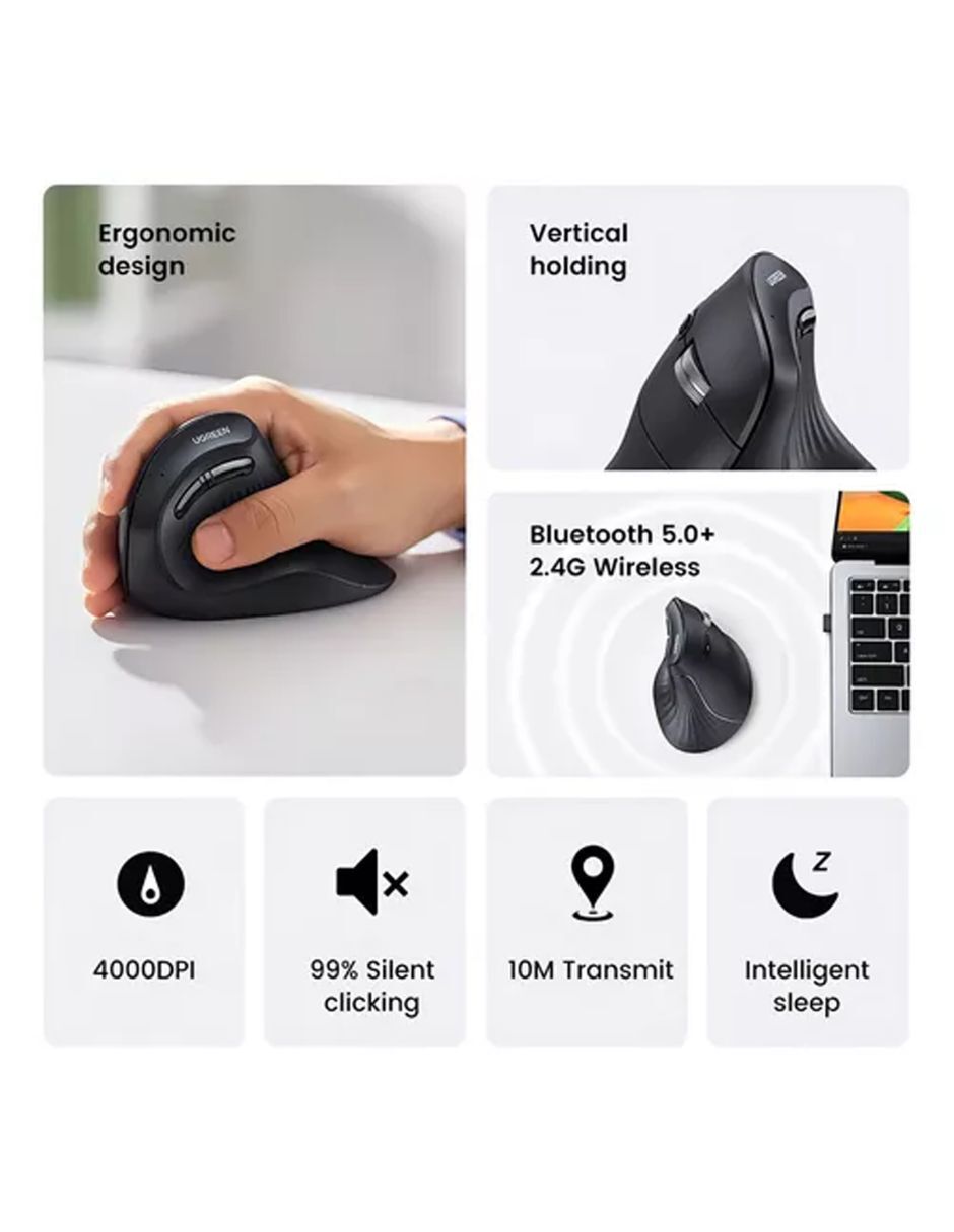 Mouse gamer inalámbrica mouse vertical ugreen inalámbrico ergonómico bluetooth 4000 dpi 25444 5