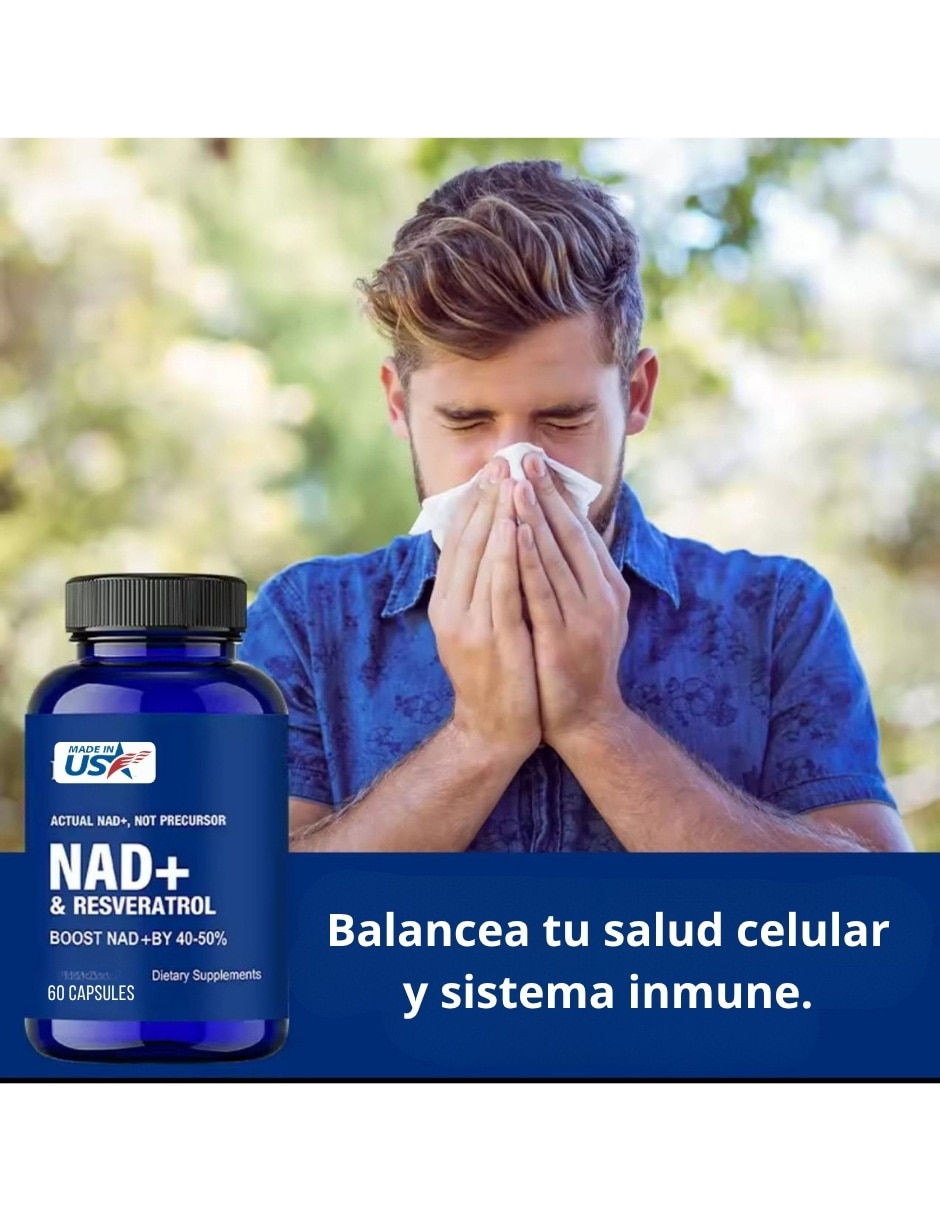 Multivitamínicos nad + resveratrol 1000mg. 2 pack. Regenerador celular piel mas joven. Suplemento alimenticio balincer cápsulas unisex