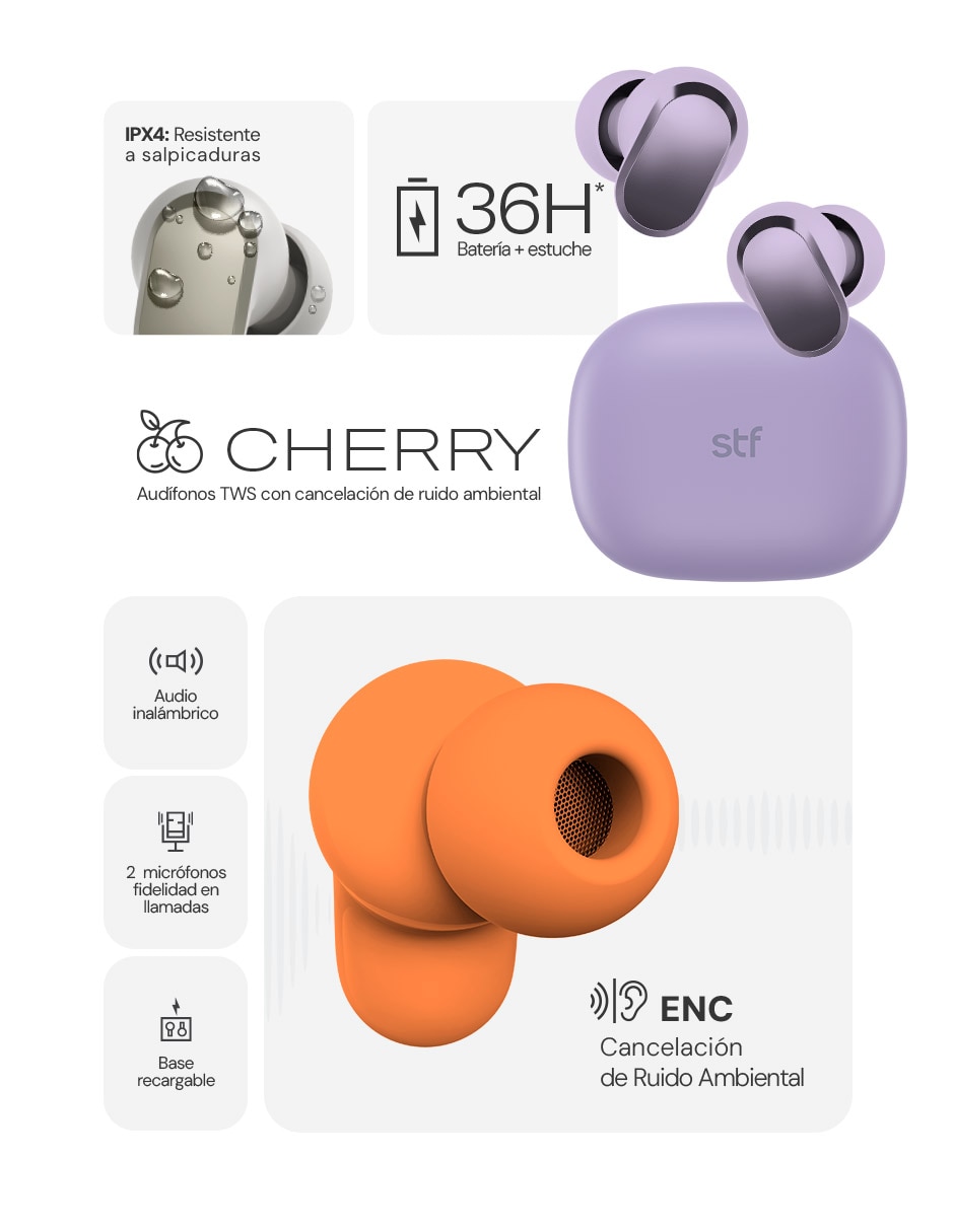 Audifonos Cherry inalámbricos con cancelación de ruido 8