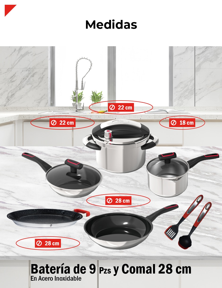 Batería de cocina bogner de acero inoxidable antiadherente titanio 10 piezas