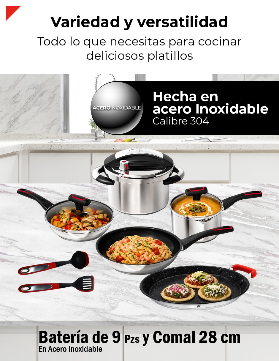 Batería de cocina bogner de acero inoxidable antiadherente titanio 10 piezas