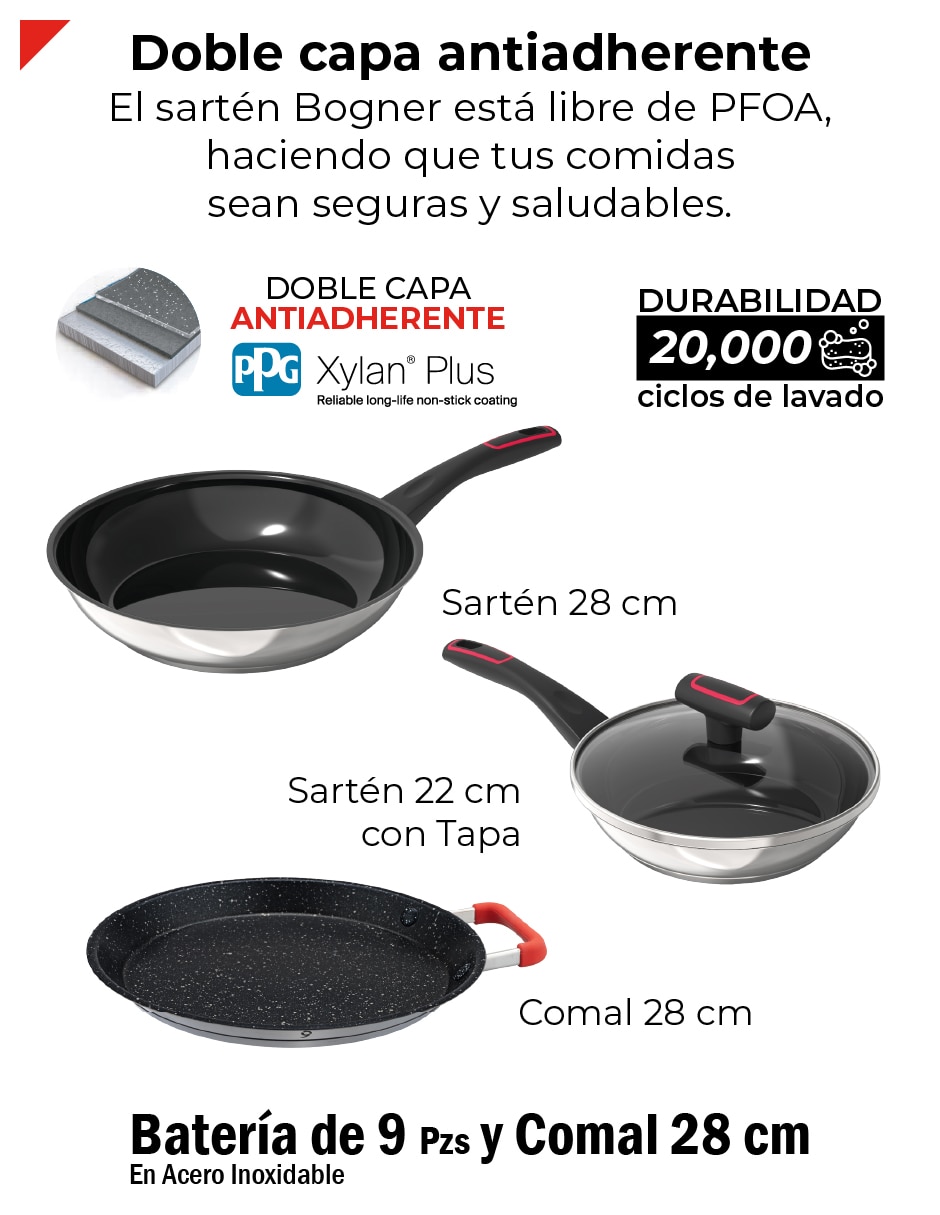 Batería de cocina bogner de acero inoxidable antiadherente titanio 10 piezas