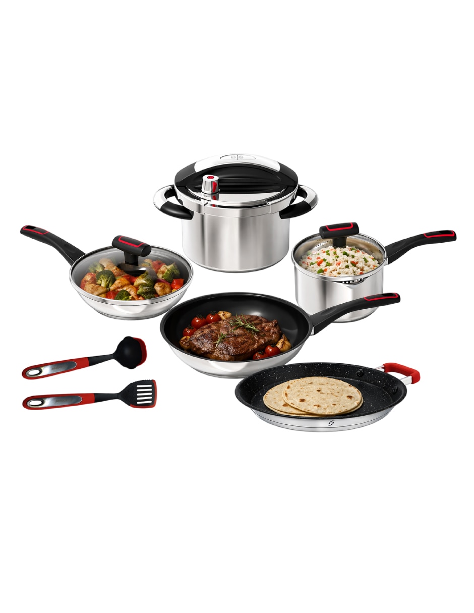 Batería de cocina bogner de acero inoxidable antiadherente titanio 10 piezas