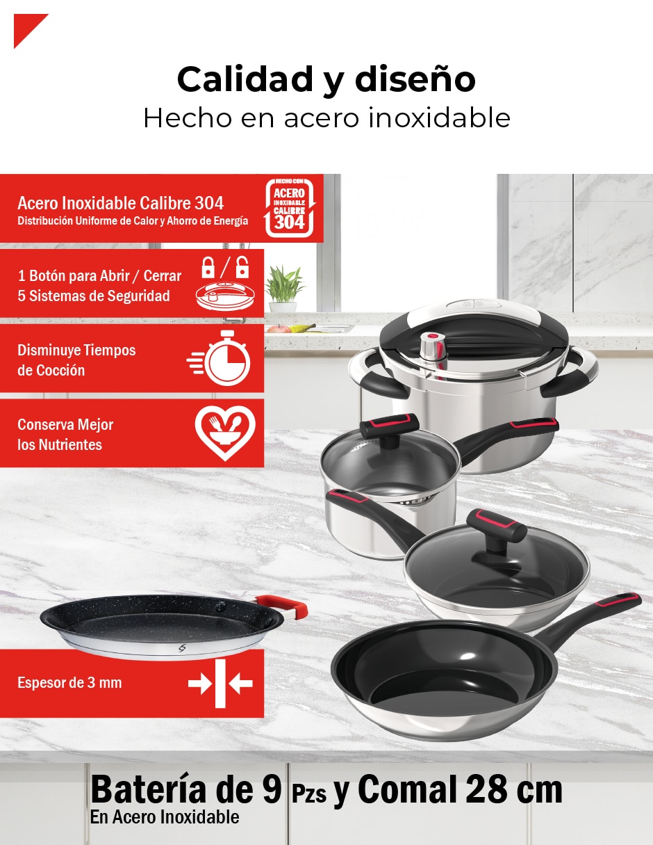 Batería de cocina bogner de acero inoxidable antiadherente titanio 10 piezas