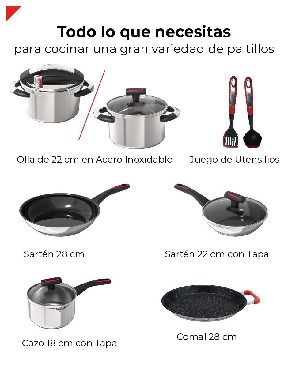 Batería de cocina bogner de acero inoxidable antiadherente titanio 10 piezas