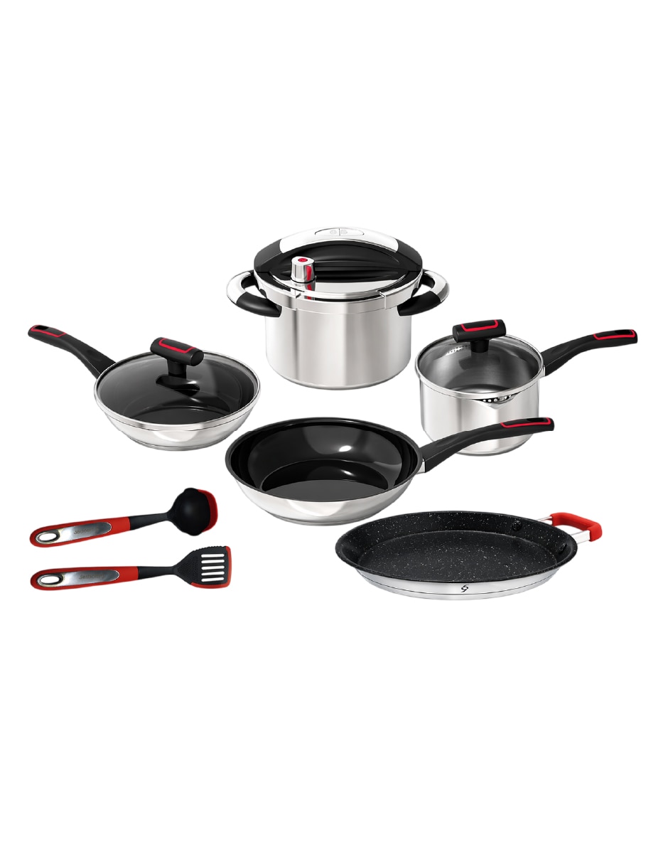 Batería de cocina de acero inoxidable antiadherente titanio 10 piezas