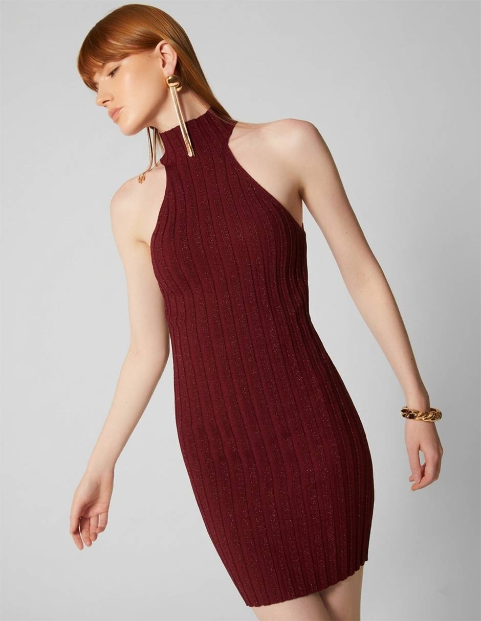 Vestido tipo suéter corto cocktail burgandy style para mujer Vestido tipo suéter corto cocktail burgandy style para mujer