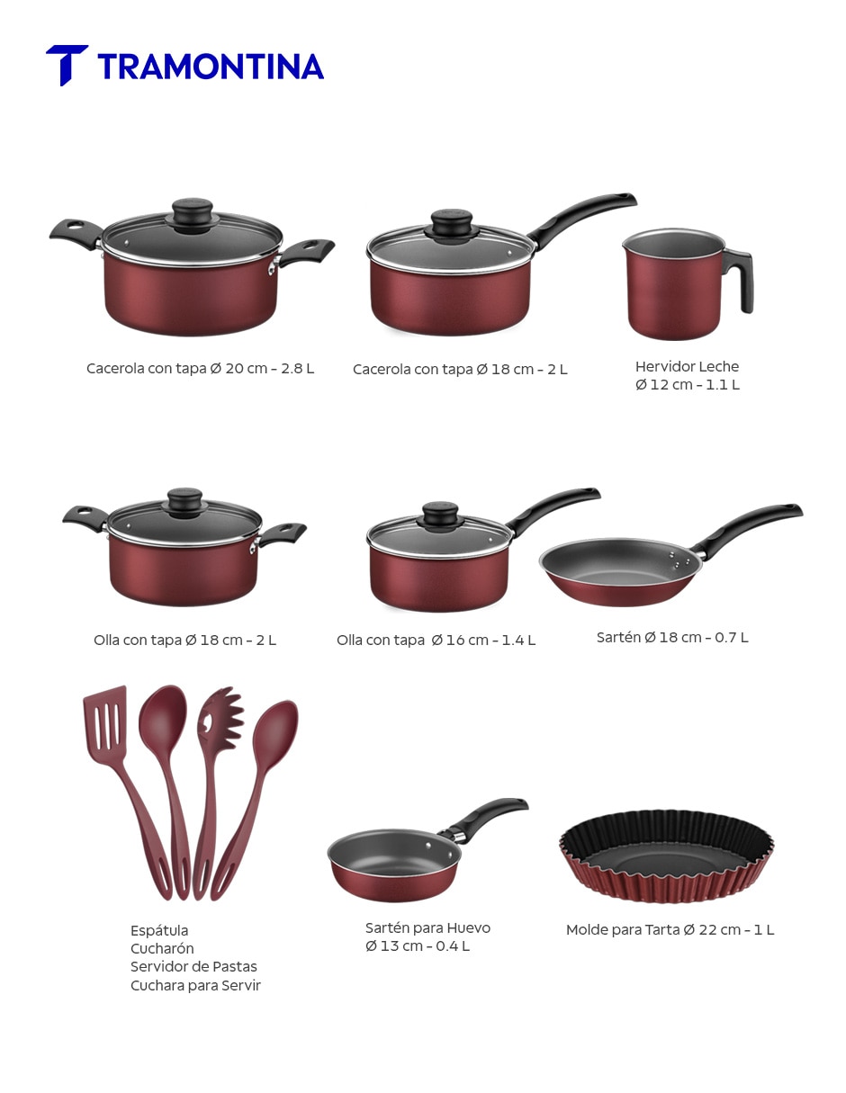 Batería de cocina Tramontina 20297798 de aluminio antiadherente Starflon Max 16 piezas