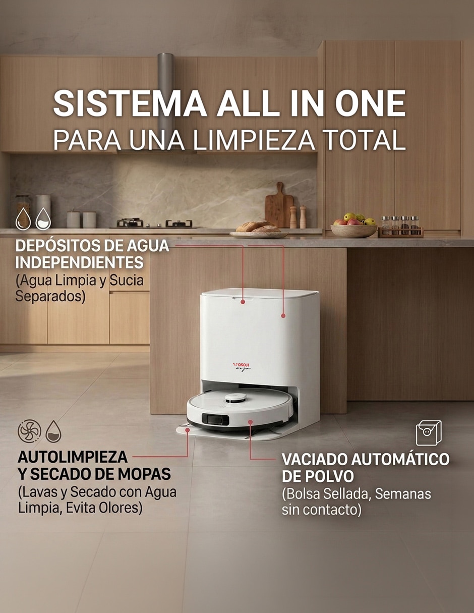 OSOJI Robot aspiradora D2000 Pro 1.5 litros No aplica
