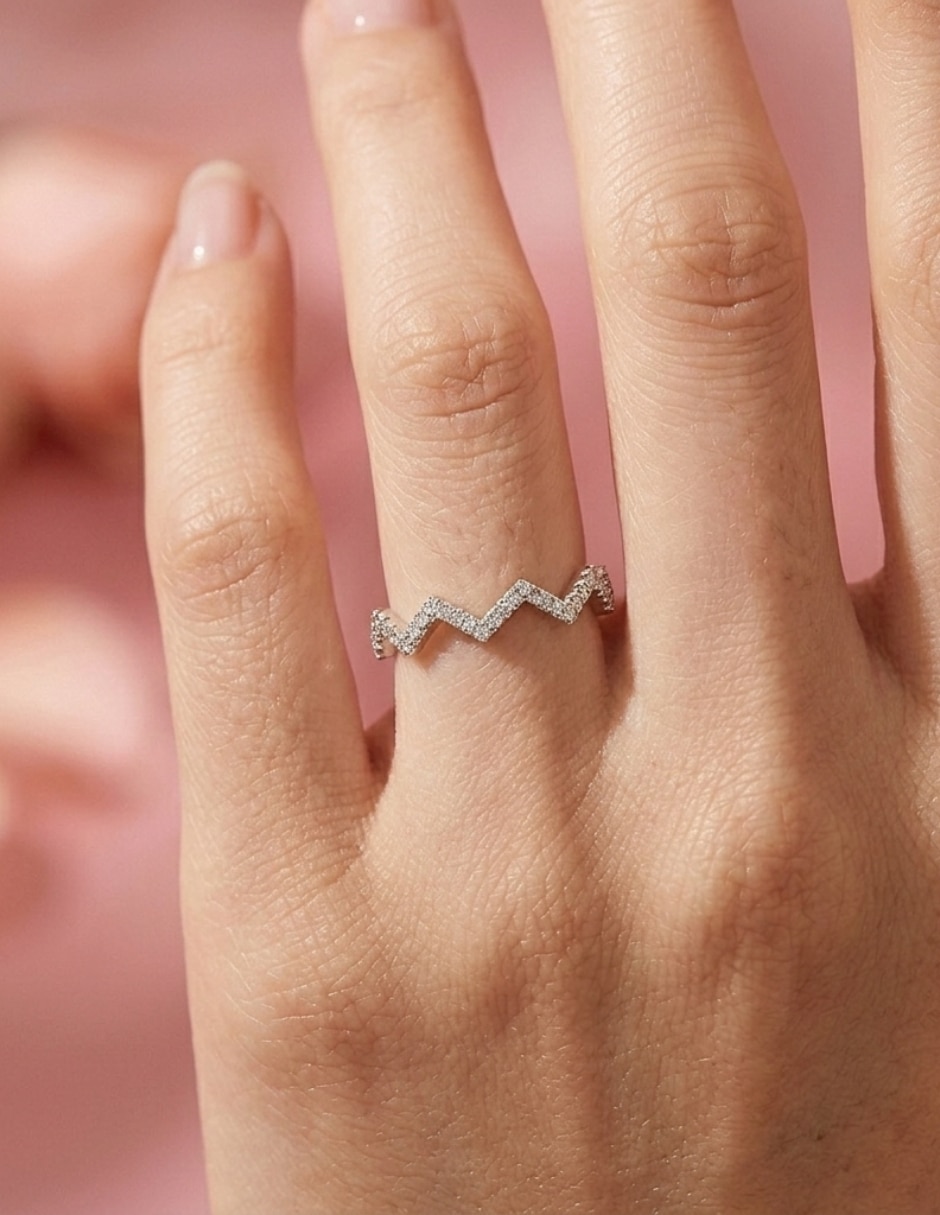 Anillo multi gemas de ondulada aretize brillo p 925 de plata zirconia cúbica pavé