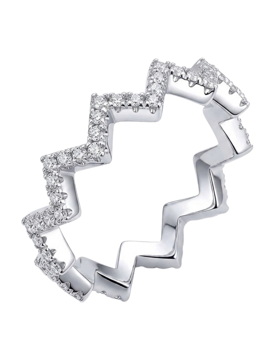 Anillo multi gemas de ondulada brillo p 925 de plata zirconia cúbica pavé