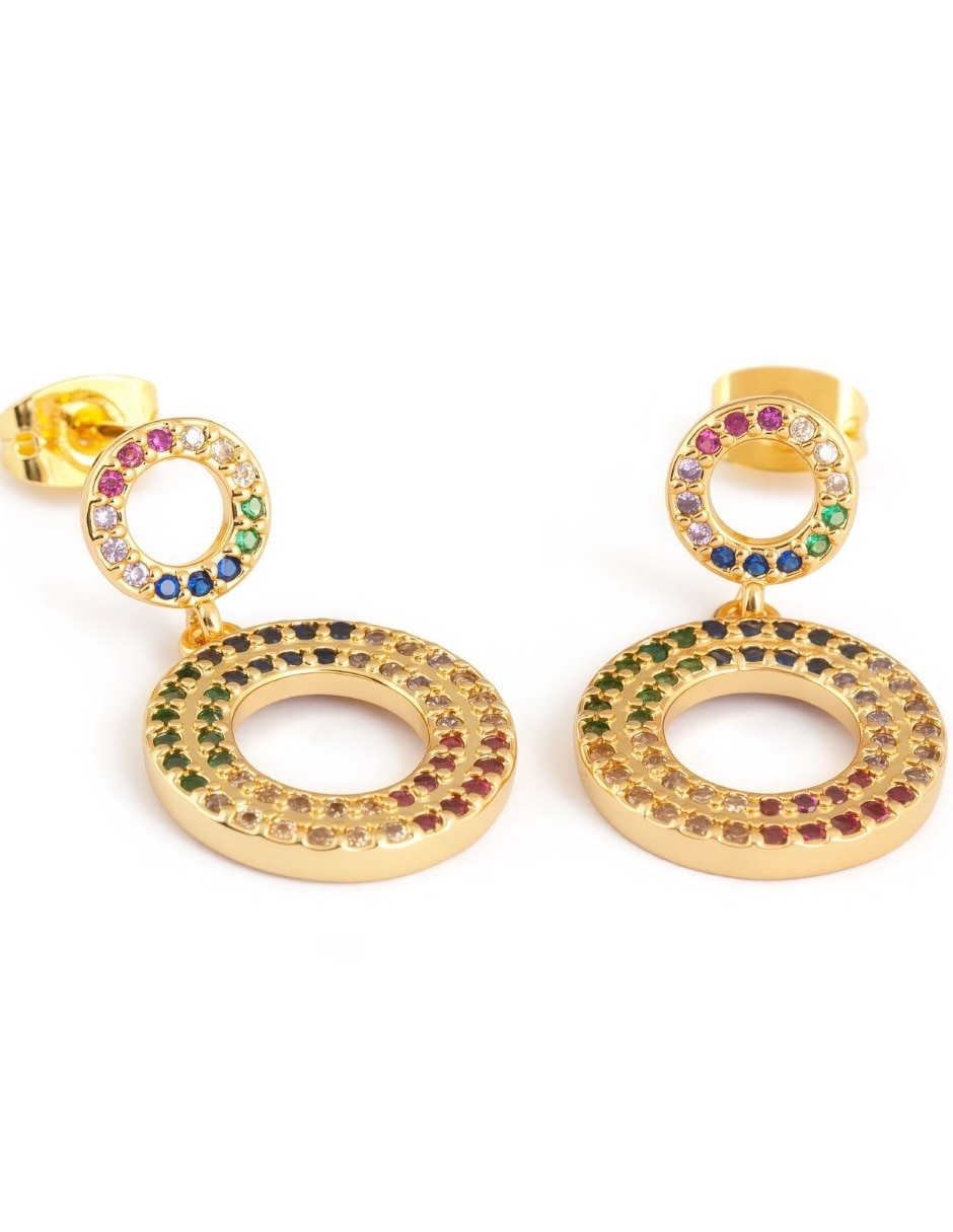 Aretes largos largos de circular yoiko halo de aleación metálica con acabado liso baño de oro zirconia