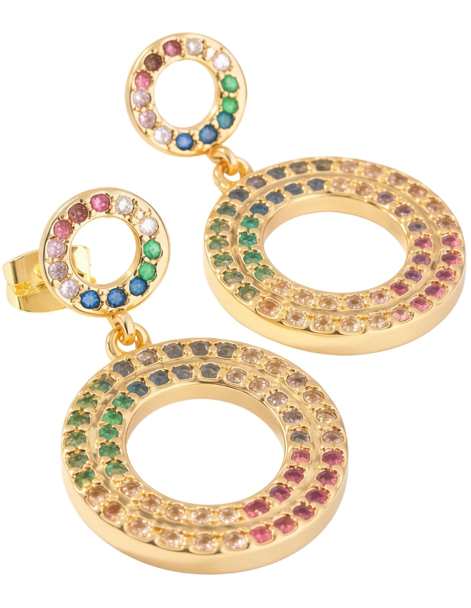 Aretes largos largos de circular yoiko halo de aleación metálica con acabado liso baño de oro zirconia