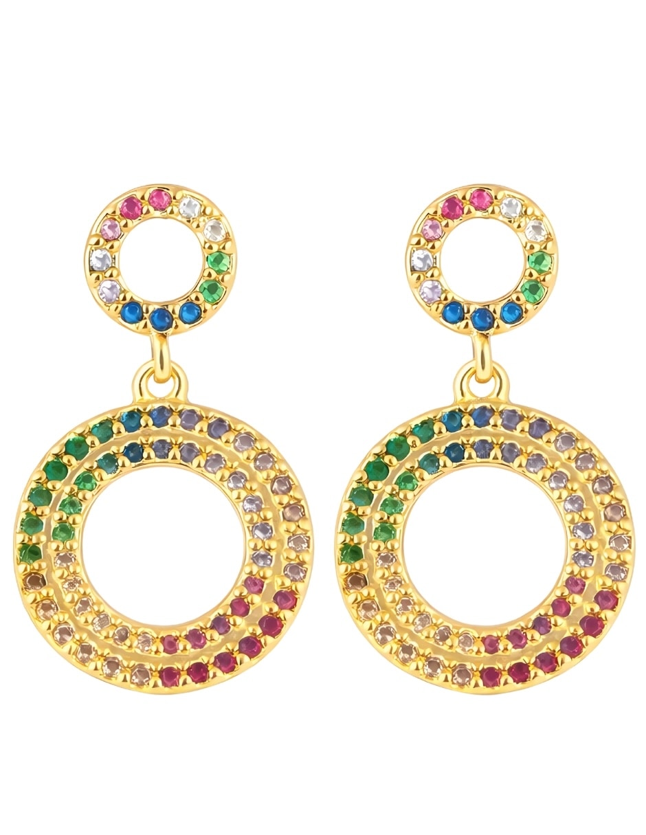 Aretes largos largos de circular yoiko halo de aleación metálica con acabado liso baño de oro zirconia