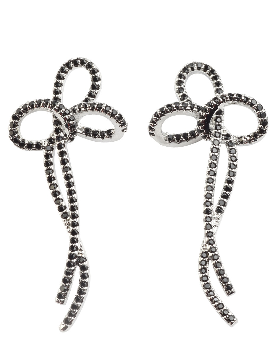 Aretes largos largos de nudo noir de aleación metálica con acabado liso baño de rodio zirconia