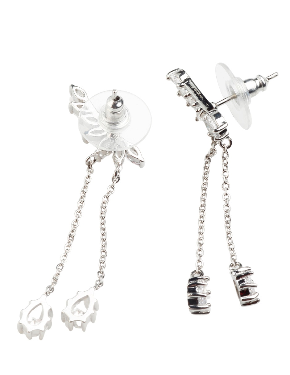 Aretes largos Yoiko Lumine con acabado baño de rodio zirconia