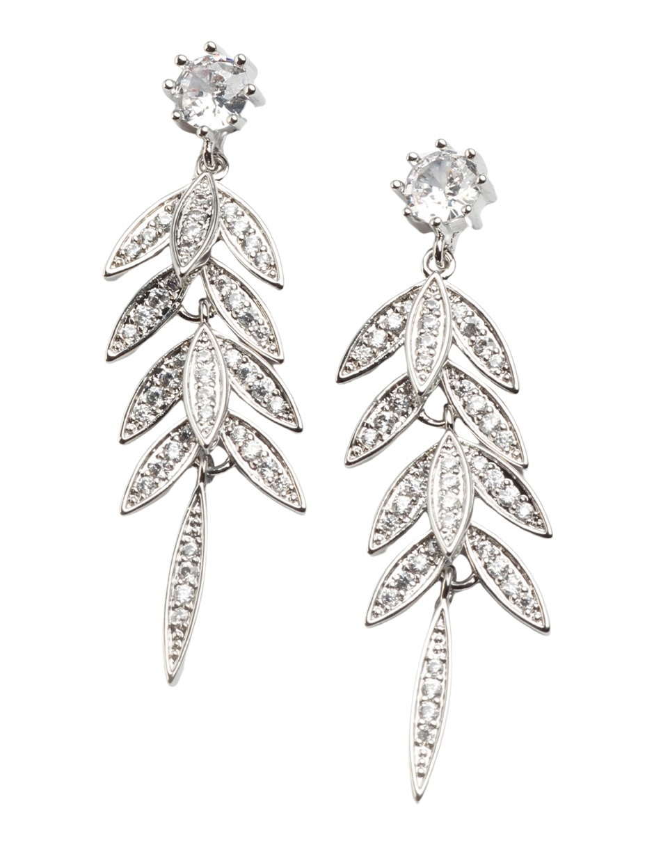 Aretes largos de hoja zirconia