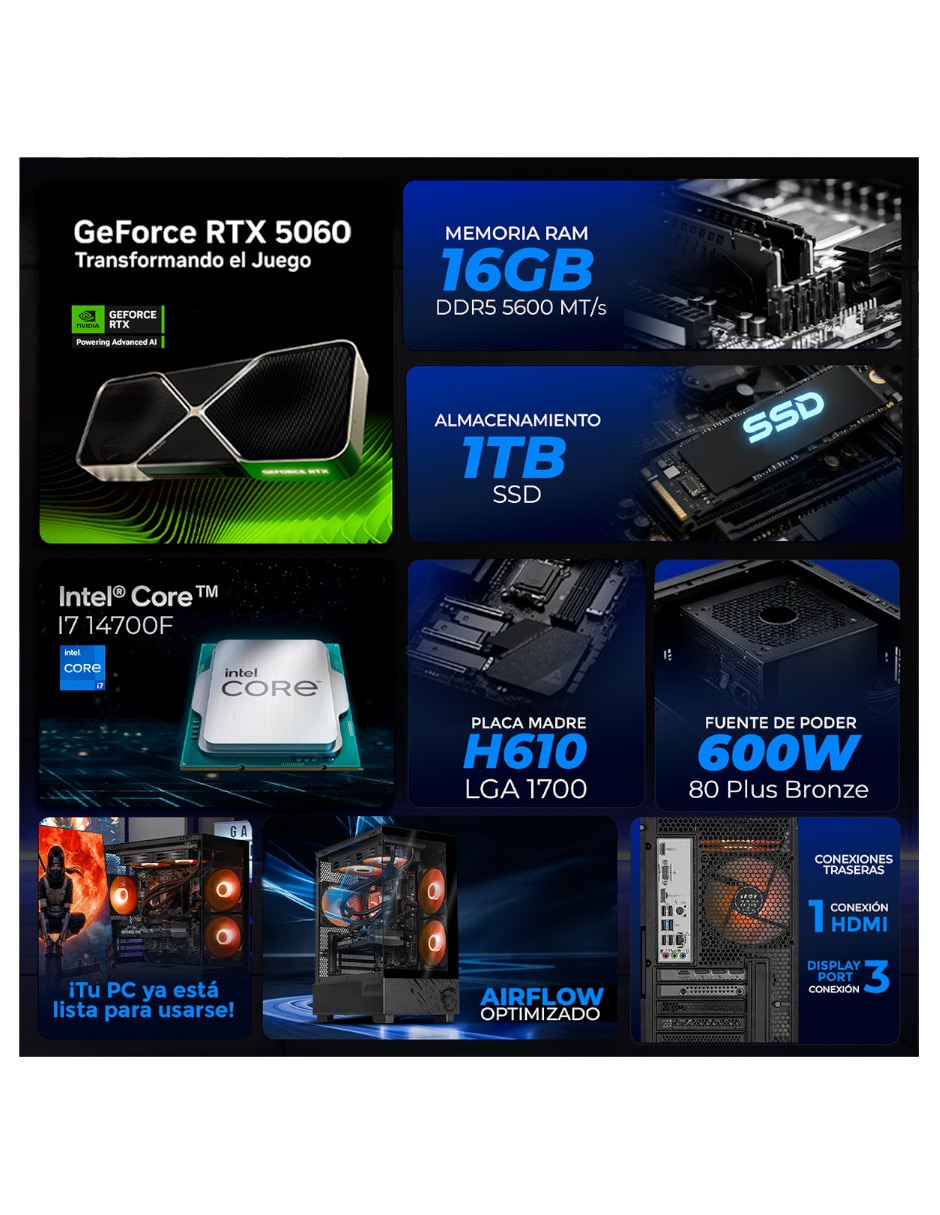 Computadora gamer Xtreme Pc Gaming XTMSII716GB55060MPPB 27 pulgadas Full Hd Intel Core I7 Nvidia Geforce RTX 5060 16 GB RAM 1 TB SSD
