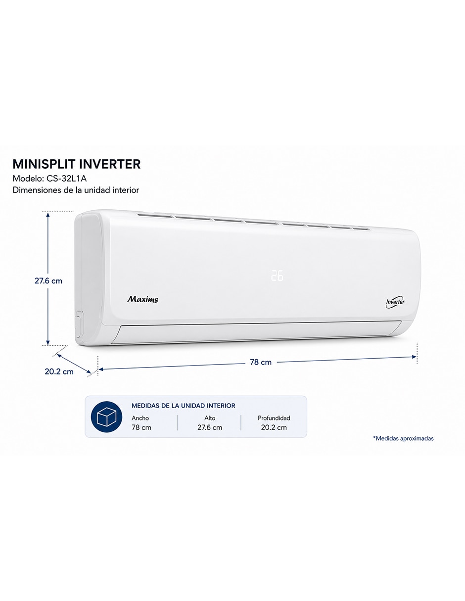 Aire acondicionado mini split inverter Maxims Frío 12000 Btu 115 V