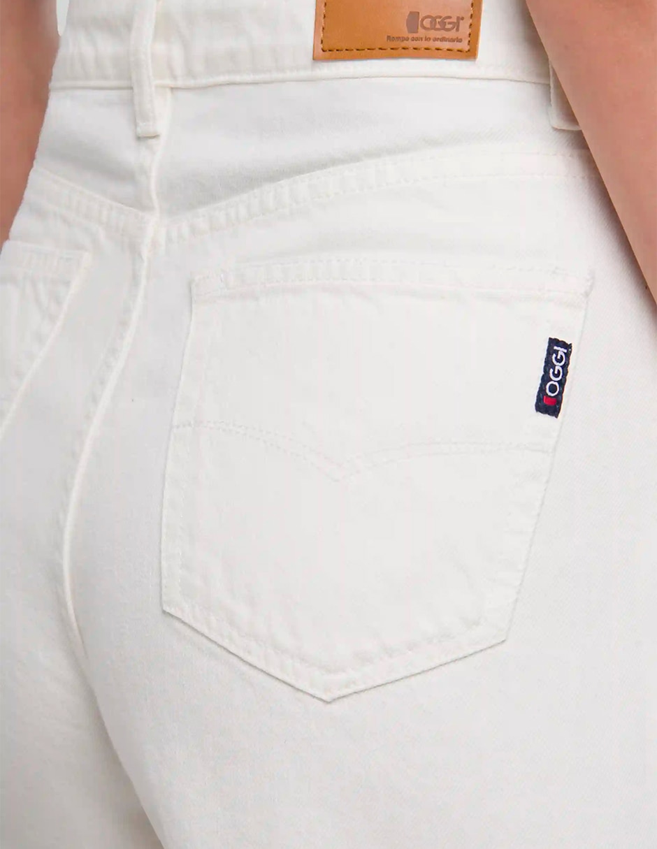 Jeans wide leg Oggi Jeans Amplio Beige Natural corte media cintura para mujer