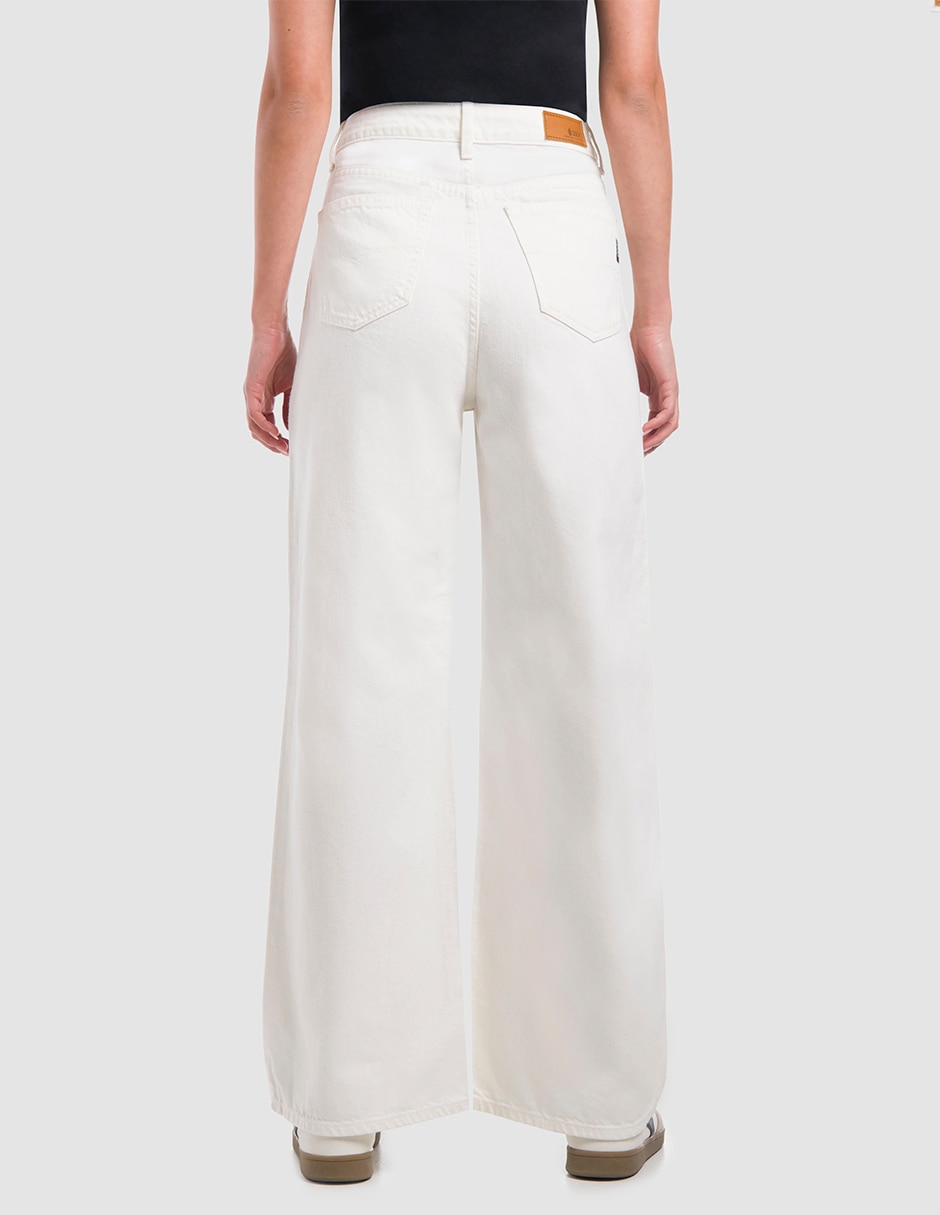 Jeans wide leg Oggi Jeans Amplio Beige Natural corte media cintura para mujer