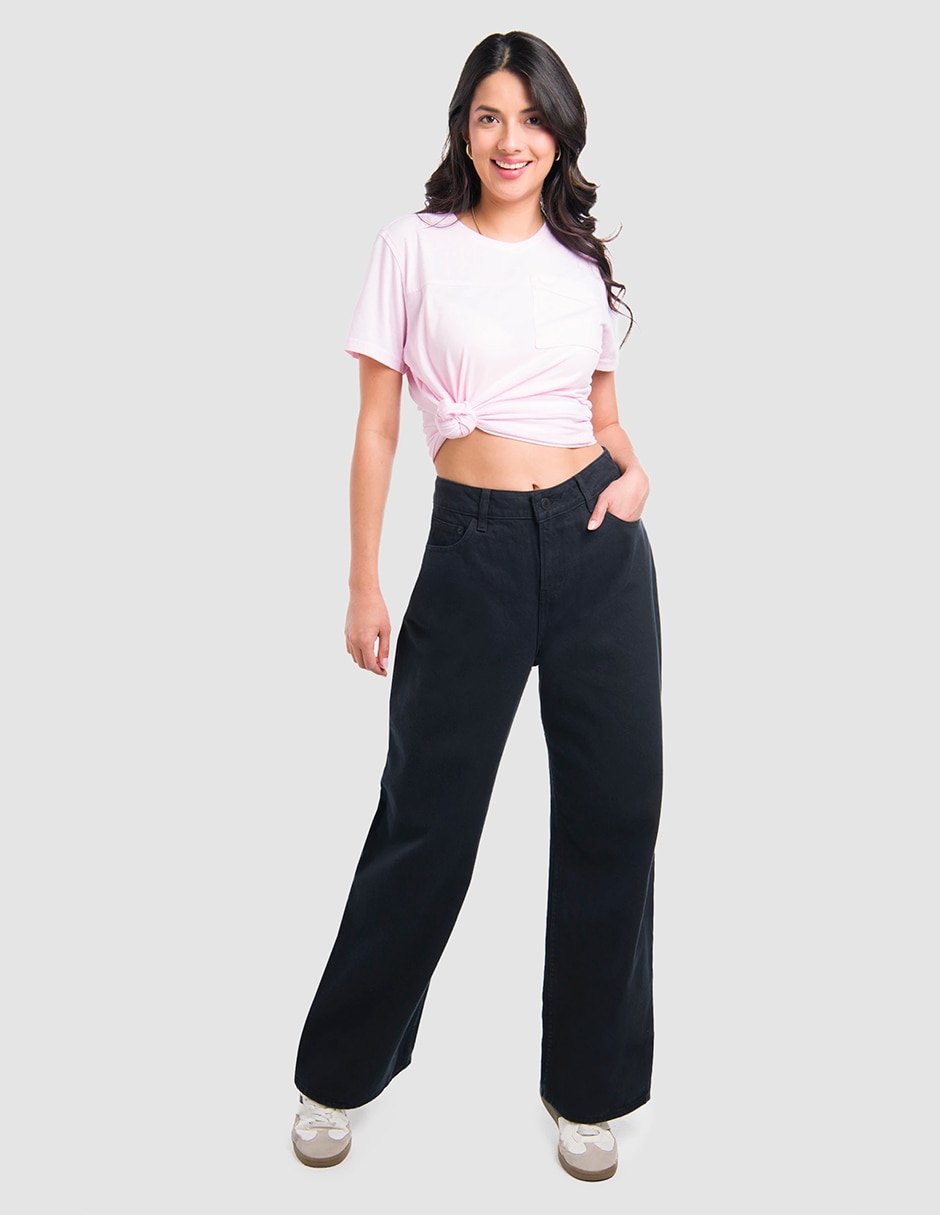 Jeans wide leg Oggi Black corte amplio para mujer
